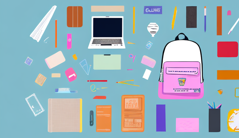 A student's backpack with various items peeking out such as books